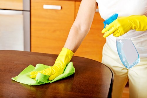 Cleaner working carefully with protective equipment in a Marylebone property